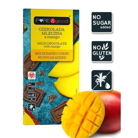 Czekolada mleczna z mango bez dodatku cukru bezglutenowa 75 g - Pure&Good