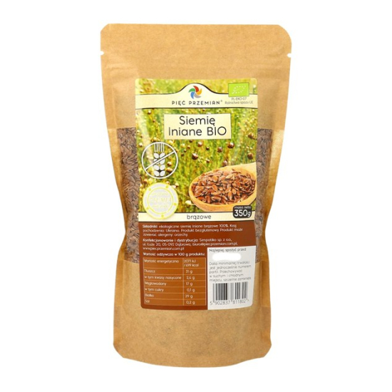 Siemię lniane brązowe BIO 350 g - Pięć Przemian