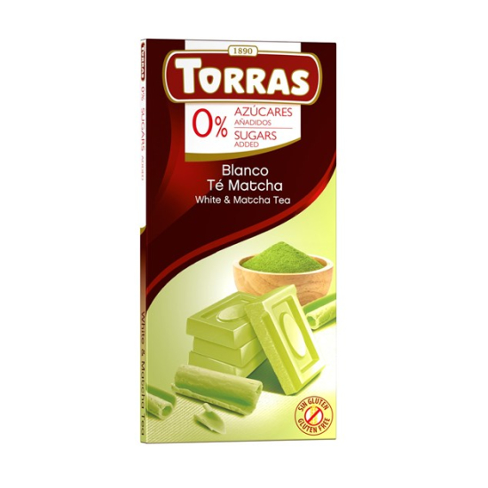 Czekolada biała z herbatą matcha bez dodatku cukru bezglutenowa 75 g - Torras