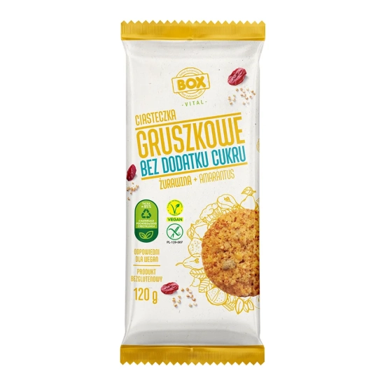 Ciasteczka gruszkowe żurawina + amarantus bezglutenowe bez dod.cukru 120g Box