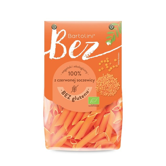 Makaron z czerwonej soczewicy penne bezglutenowy BIO 250 g - Bartolini