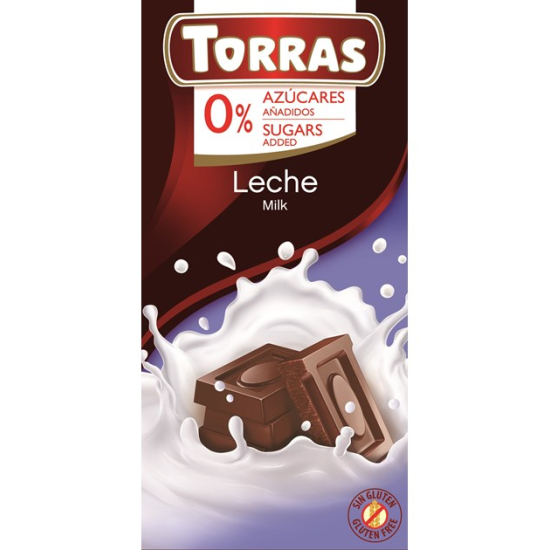 Czekolada mleczna bez dodatku cukru bezglutenowa 75 g - Torras