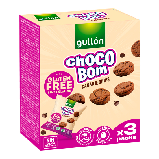 CHOCO BOM CIASTECZKA CZEKOLADOWE Z KAWAŁKAMI CZEKOLADY BEZGLUTENOWE 120G GULLON