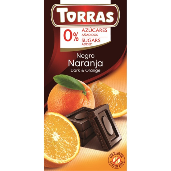 Czekolada gorzka z pomarańczami bez dodatku cukru bezglutenowa 75 g - Torras