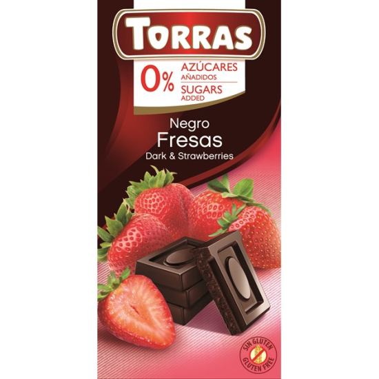 Czekolada gorzka z truskawkami bez dodatku cukru bezglutenowa 75 g - Torras