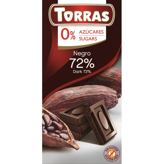 Czekolada gorzka 72% kakao bez dodatku cukru bezglutenowa 75 g - Torras