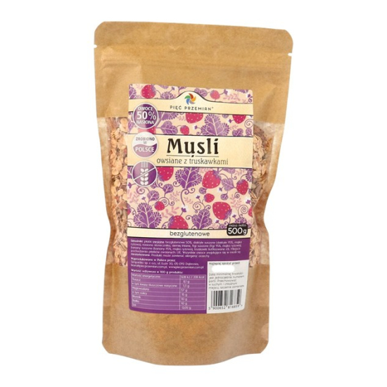 Musli owsiane z truskawkami bezglutenowe 500 g - Pięć Przemian