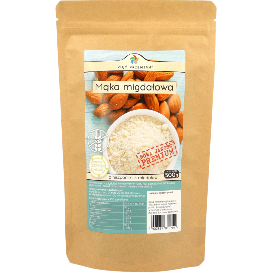 Mąka migdałowa PREMIUM bezglutenowa 500 g - Pięć Przemian