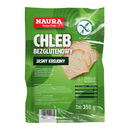 Chleb jasny krojony bezglutenowy 350g Naura