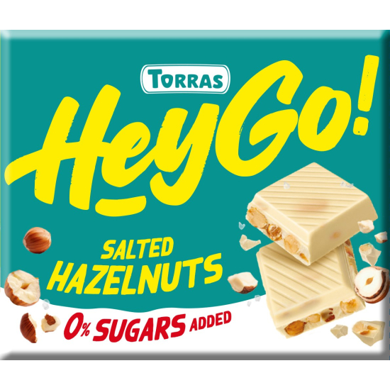 Czekolada biała z orzechami laskowymi i solą morską bezglutenowa bez dodatku cukru Hey Go! 60g Torras