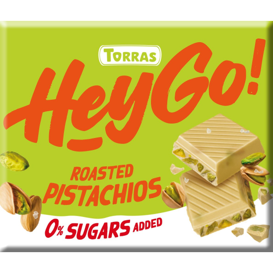 Czekolada biała z prażonymi pistacjami bezglutenowa bez dodatku cukru Hey Go! 60g Torras