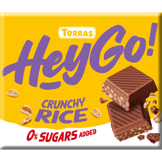 Czekolada mleczna crunchy z chrupiącym ryżem bezglutenowa bez dodatku cukru Hey Go! 60g Torras