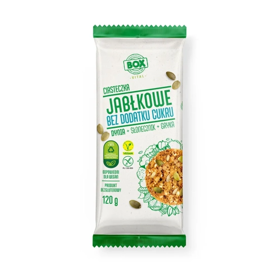 Ciasteczka jabłkowe dynia + słonecznik + gryka bezglutenowe bez dod.cukru 120g Box