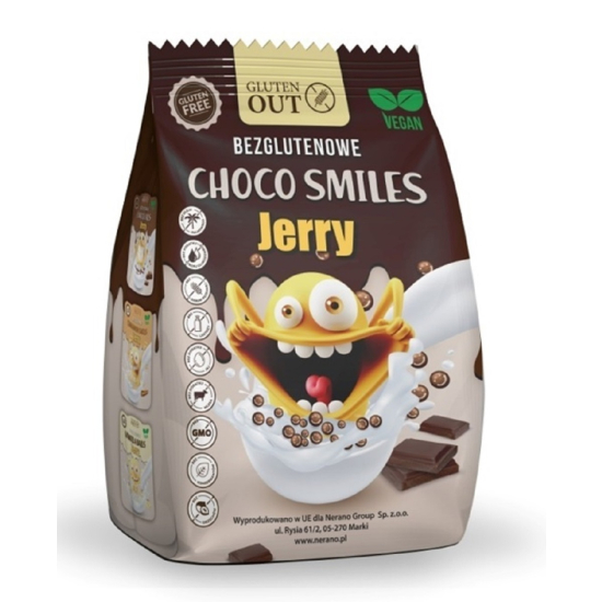 CHRUPKI ZBOŻOWE KAKAOWE SMILES BEZGLUTENOWE 375g JERRY GLUTEN OUT