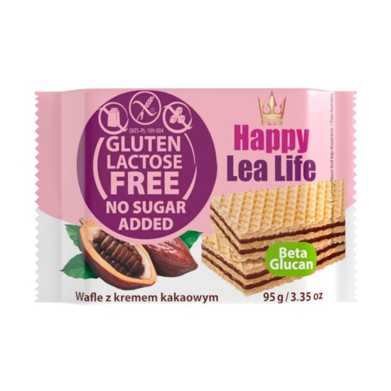 Wafle kakaowe bez glutenu laktozy i bez dodatku cukru 95g Lea Life