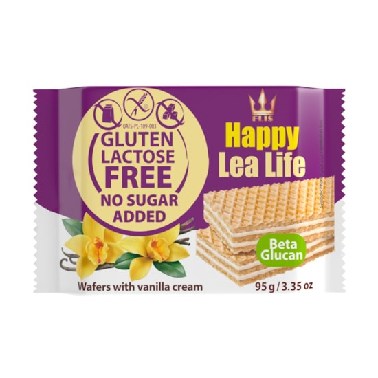 Wafle waniliowe bez glutenu laktozy i bez dodatku cukru 95g Lea Life