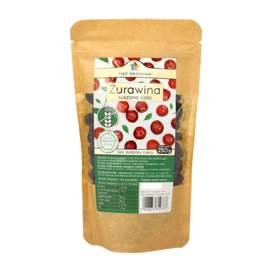 Żurawina suszona z sokiem jabłkowym cała bezglutenowa 250 g - Pięć Przemian