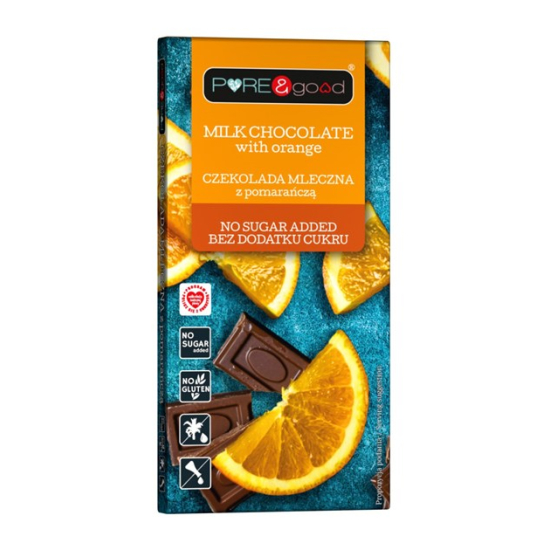 Czekolada mleczna z pomarańczą bez dodatku cukru bezglutenowa 75 g - Pure&Good