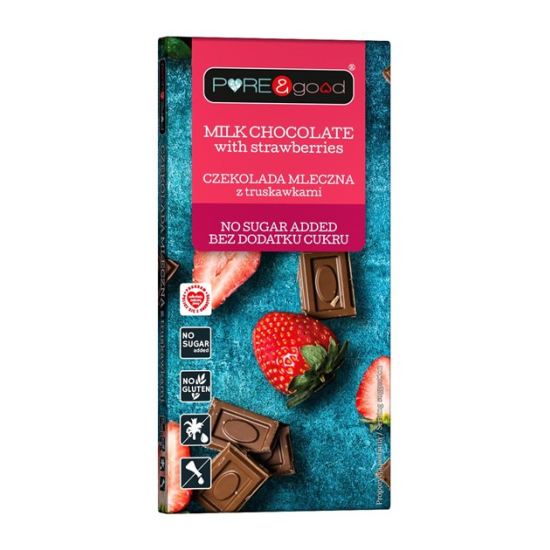 Czekolada mleczna z truskawkami bez dodatku cukru bezglutenowa 75 g - Pure&Good