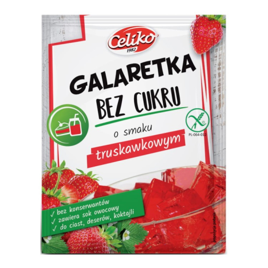 Galaretka o smaku Truskawkowym bezglutenowa bez dod. cukru 14g Celiko