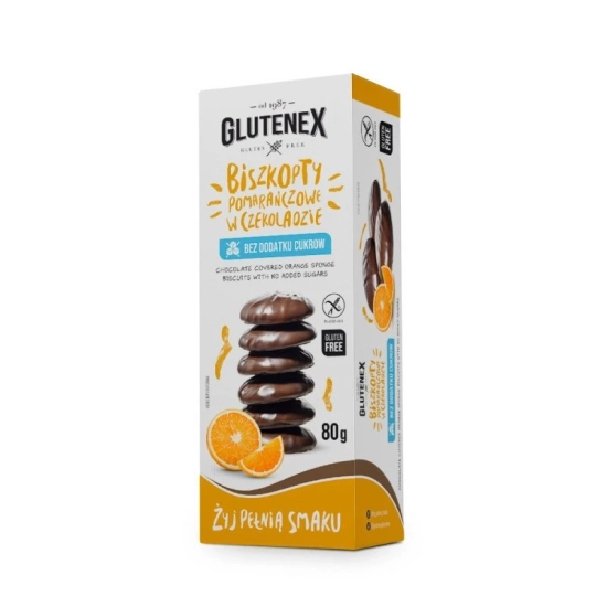 Biszkopty pomarańczowe w czekoladzie bezglutenowe bez dodatku cukrów  80 g Glutenex