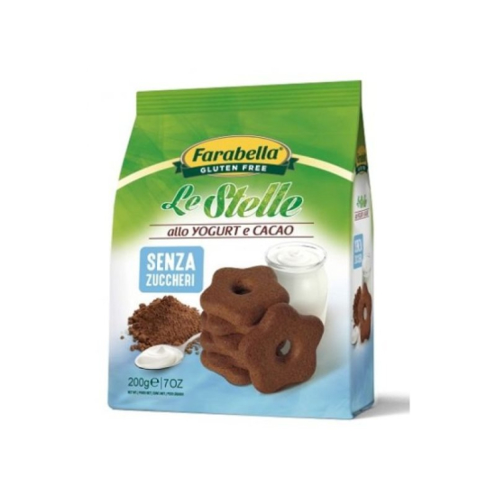 Jogurtowe ciasteczka gwiazdki z kakao bezglutenowe bez dodatku cukru 200g Farabella